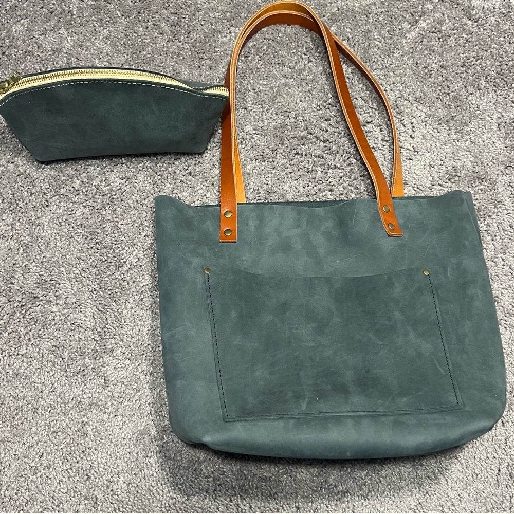 Portland Leather Group Medium tote and matching Eclipse bag in Storm w/ tandles